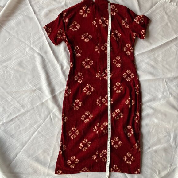 Burgundy Qipao Cheongsam Dress Corded Cotton Asian Y2K Small - Picture 9 of 12